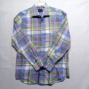 Parc 81  long sleeve button up plaid multicolor shirt Sz L